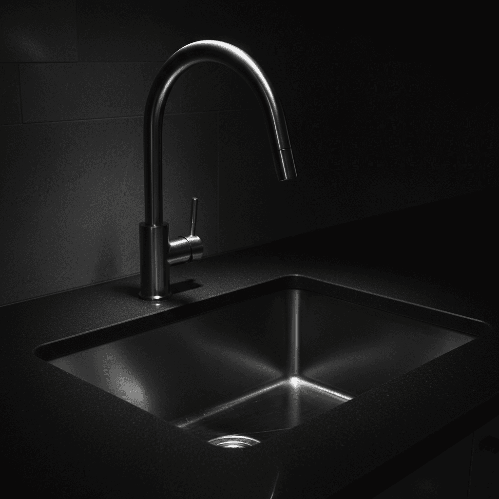 New kitchen faucet installed with modern plumbing fixtures